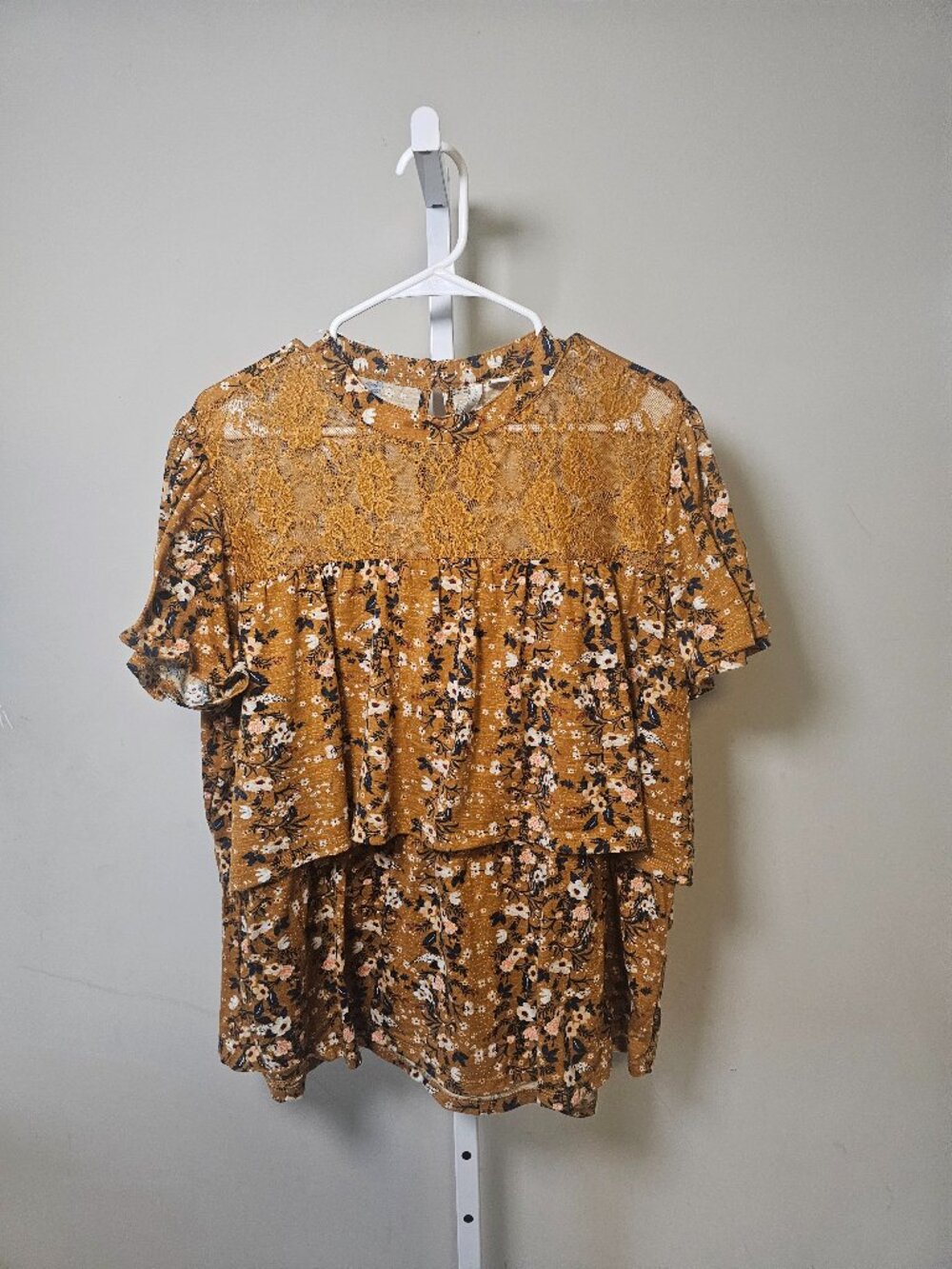 Cato Est. 1946 Blouse Mustard Floral Lace Layered Boho 22/24
